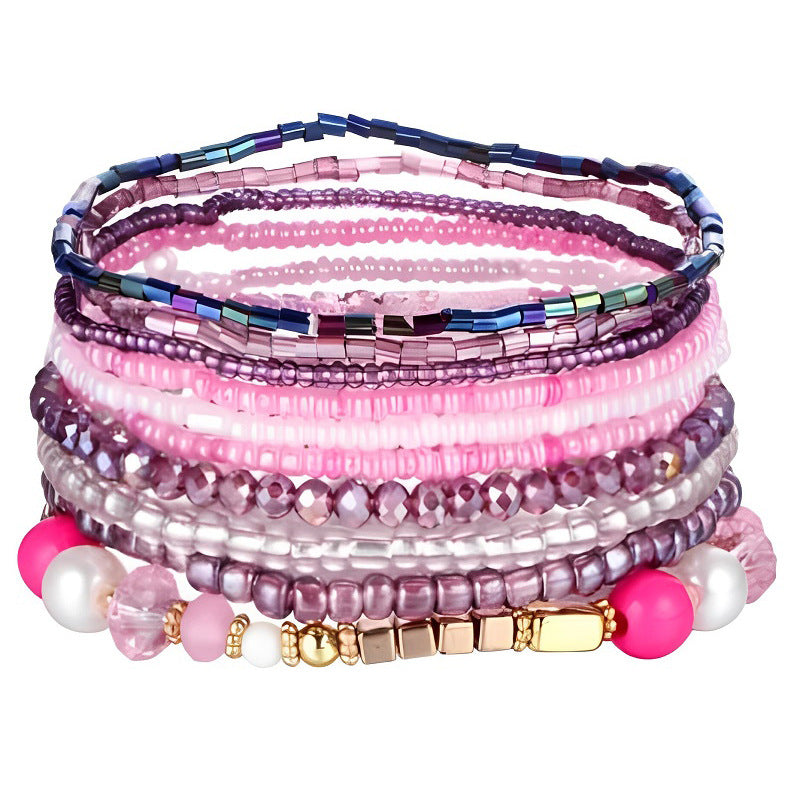 Bohemian Rice Bead Bracelet Ins Design Sense Handmade Contrast Stacked Bracelet Set 278