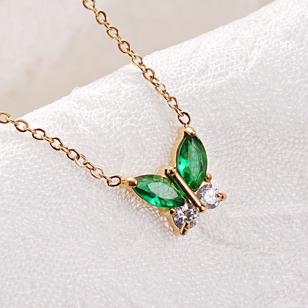 Butterfly shaped 18k gold vacuum electroplated colored zircon women's zircon necklace 262