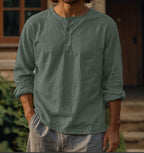 Retro American long sleeved round neck solid color shirt 084