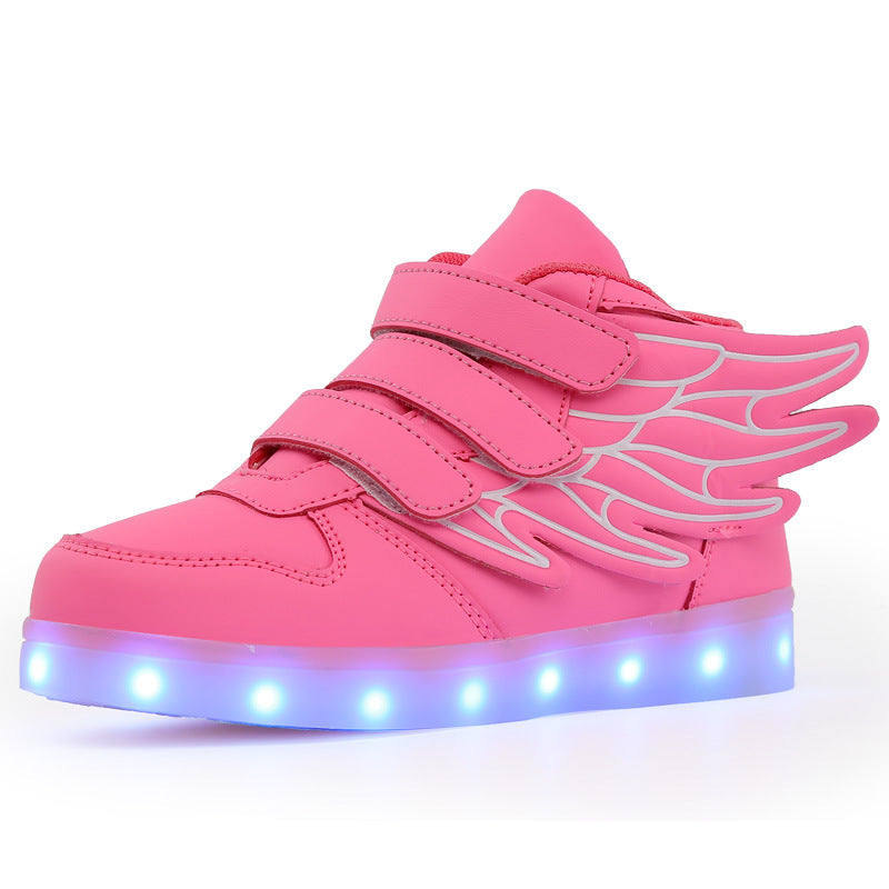 High-top winged light-up sole shoes with LED lights and charging function 096