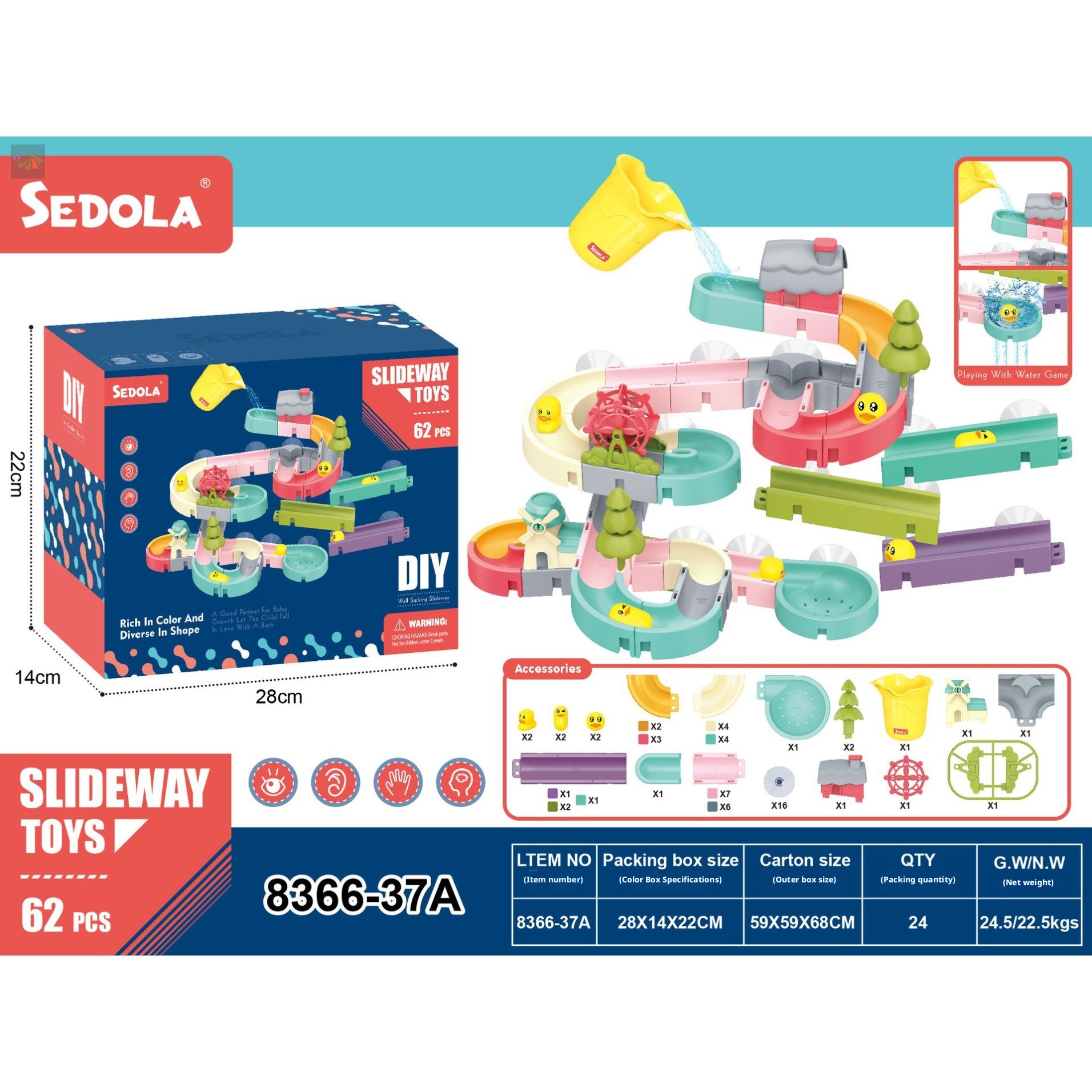 Assembling Track Ball Building Blocks Duckling Rotation Fun Baby Bathroom Water Play Slide Toy 192