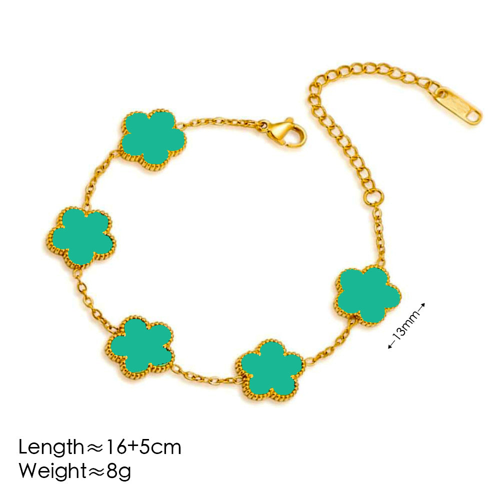 Five Leaf Flower Plum Blossom Fritillaria Stainless Steel Bracelet 268