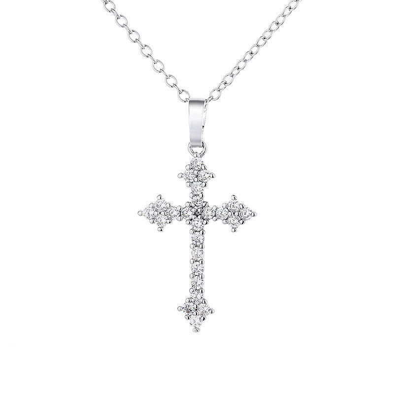 S925 sterling silver full diamond cross necklace neckchain, American hip-hop 279