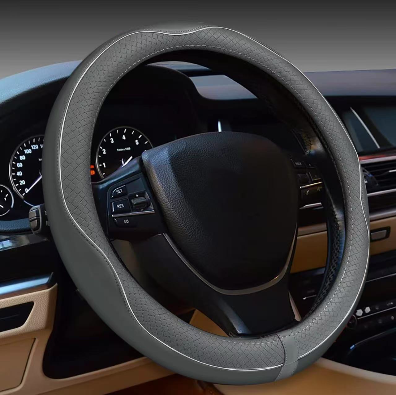 Car steering wheel cover with microfiber leather diamond embossed tape for anti slip 376