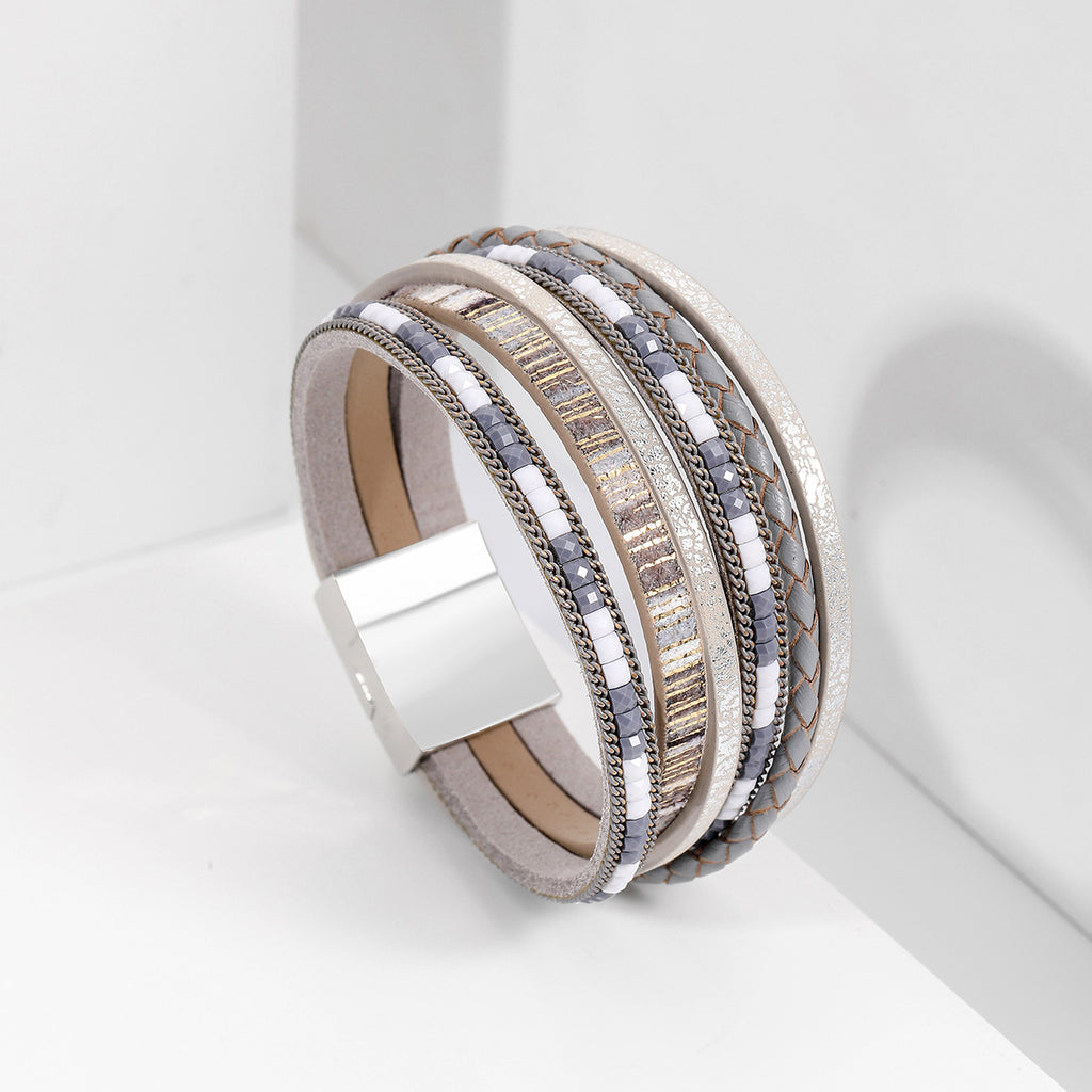 Bohemian hand woven leather bracelet, multi-layer PU bracelet 297