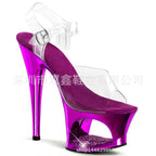 17cm hollow electroplated diamond studded walking steel pipe dance model women's shoes 112