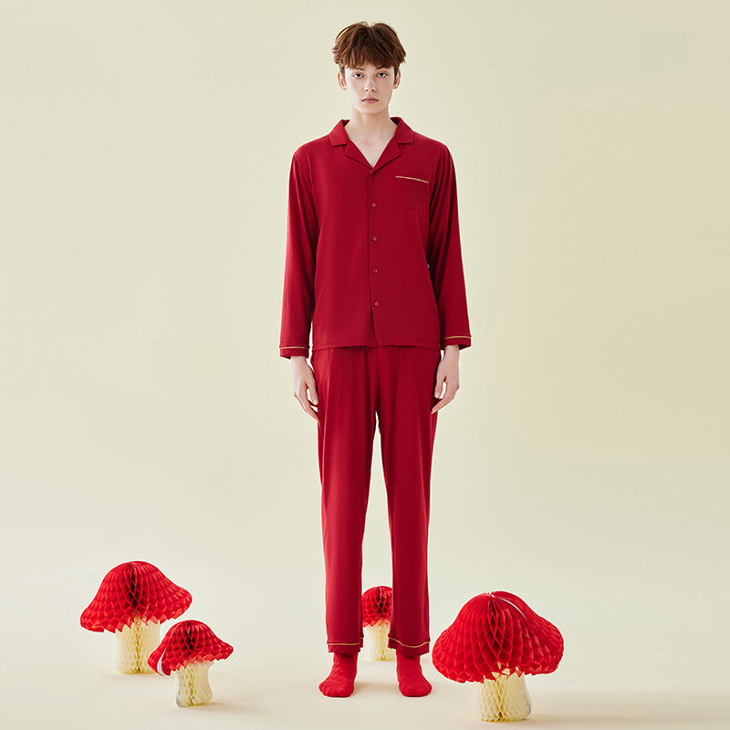 Solid colored Modal men's and women's home wear couple pajamas 060