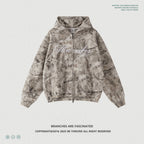 Autumn and winter heat transfer camouflage letters 3D embroidery plus velvet hooded sweatshirt zipper jacket men7609