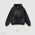 Streetwear hooded sweatshirt with monkey print, frayed hem, zip-up cardigan for men W25310