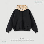 Autumn American trendy brand composite plush hooded cardigan sweatshirt loose zipper jacket for men w25555