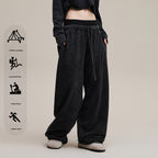 European and American trendy retro style distressed slimming double waistband casual straight leg trousers for women  N25551