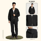 American retro heavyweight men's hooded sweatshirt washed distressed cardigan zipper jacket men W24171