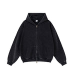 American retro heavyweight men's hooded sweatshirt washed distressed cardigan zipper jacket men W24171