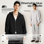 American retro heavyweight men's hooded sweatshirt washed distressed cardigan zipper jacket men W24171