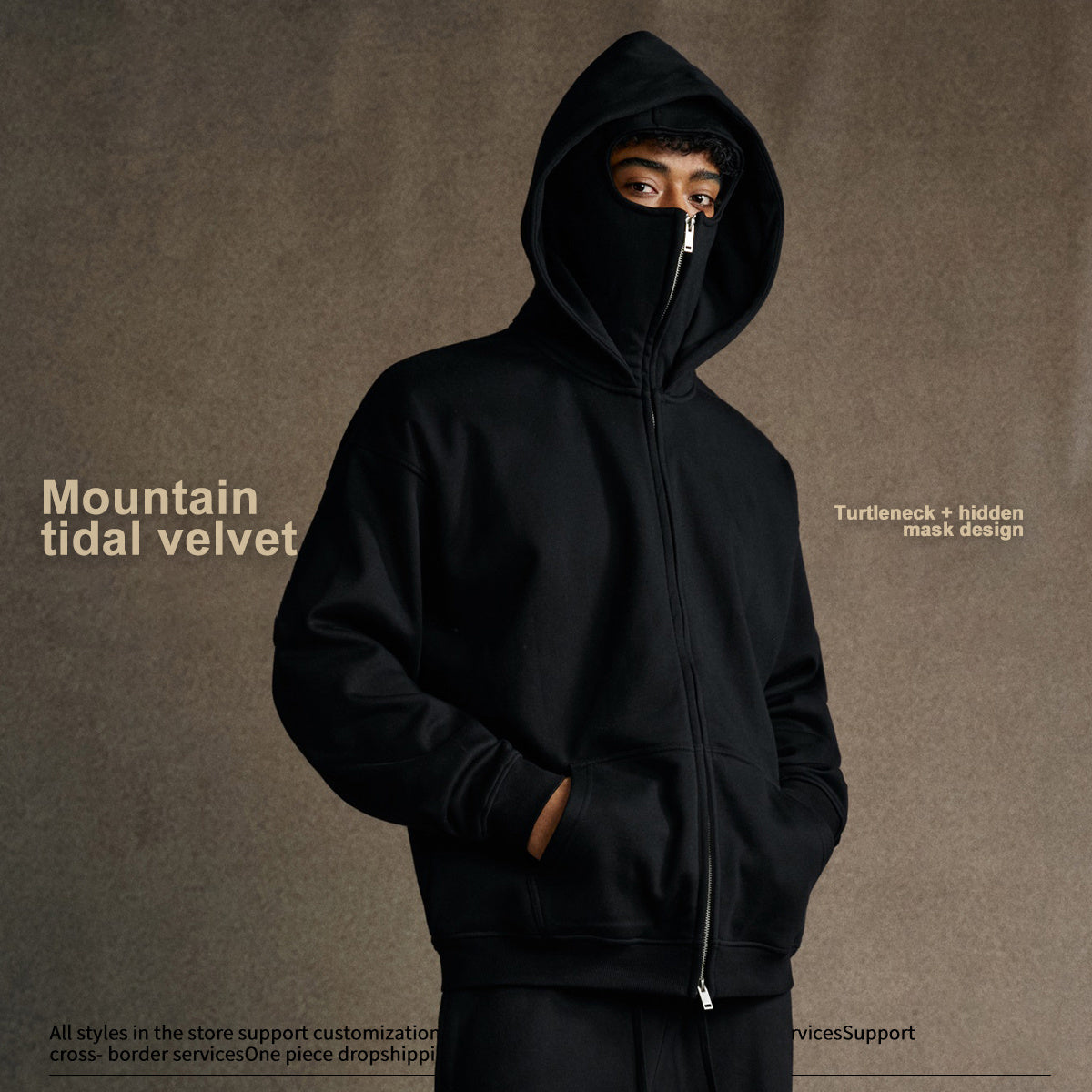 Streetwear style, trendy fleece patchwork hooded sweatshirt, windproof zip-up cardigan jacket for men W25536