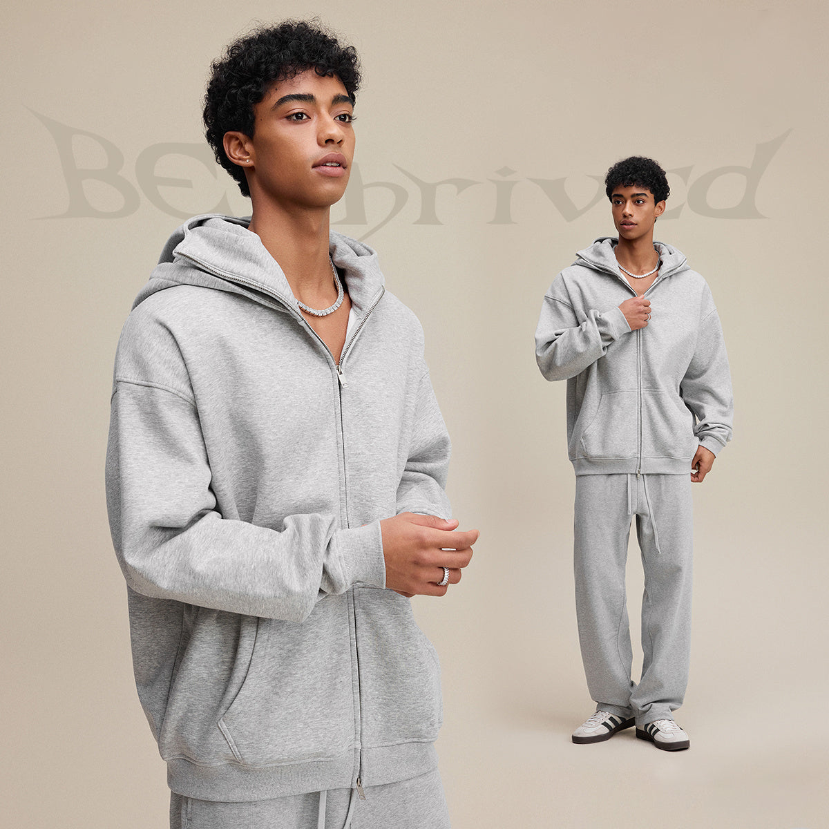 Streetwear style, trendy fleece patchwork hooded sweatshirt, windproof zip-up cardigan jacket for men W25536