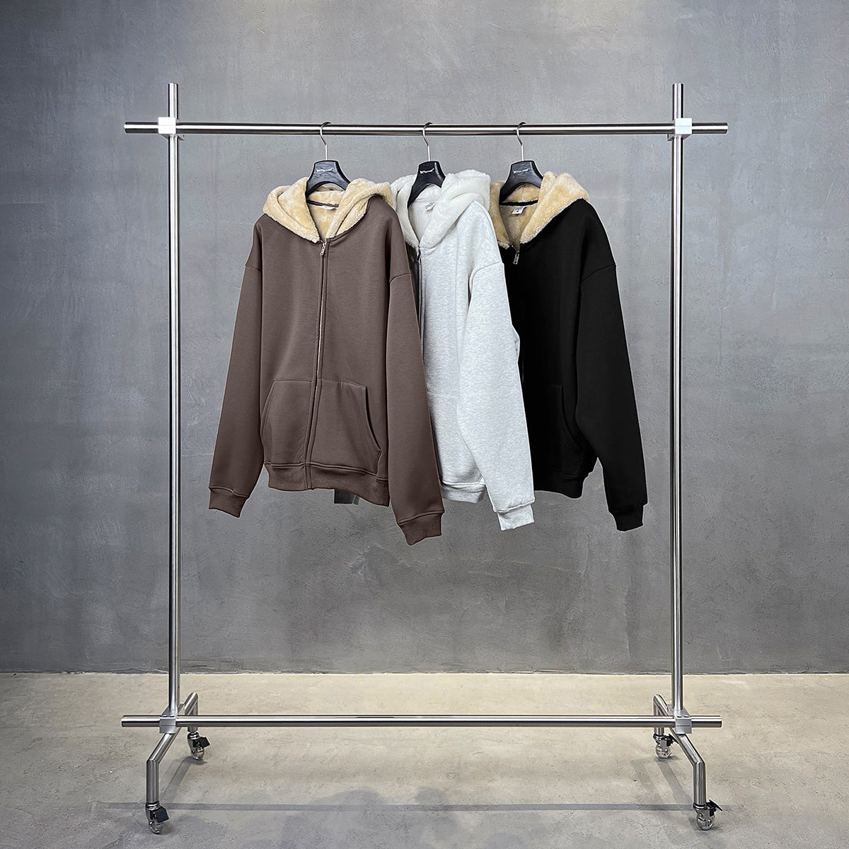 Autumn American trendy brand composite plush hooded cardigan sweatshirt loose zipper jacket for men w25555