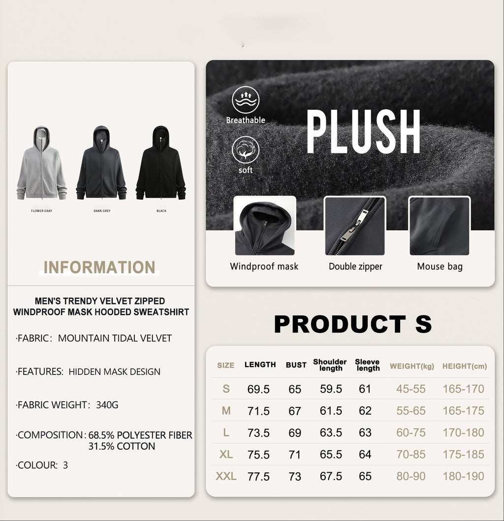 Streetwear style, trendy fleece patchwork hooded sweatshirt, windproof zip-up cardigan jacket for men W25536
