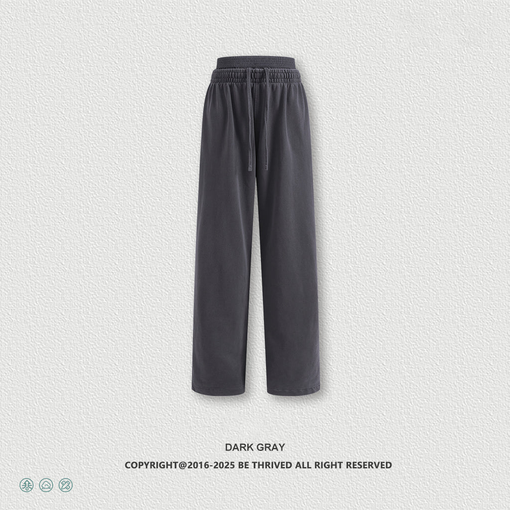 European and American trendy retro style distressed slimming double waistband casual straight leg trousers for women  N25551