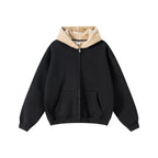 Autumn American trendy brand composite plush hooded cardigan sweatshirt loose zipper jacket for men w25555